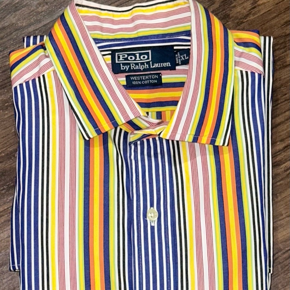 Polo Ralph Lauren Dress/Casual Long Slve Button Shirt Multi-Color Stripe Size XL